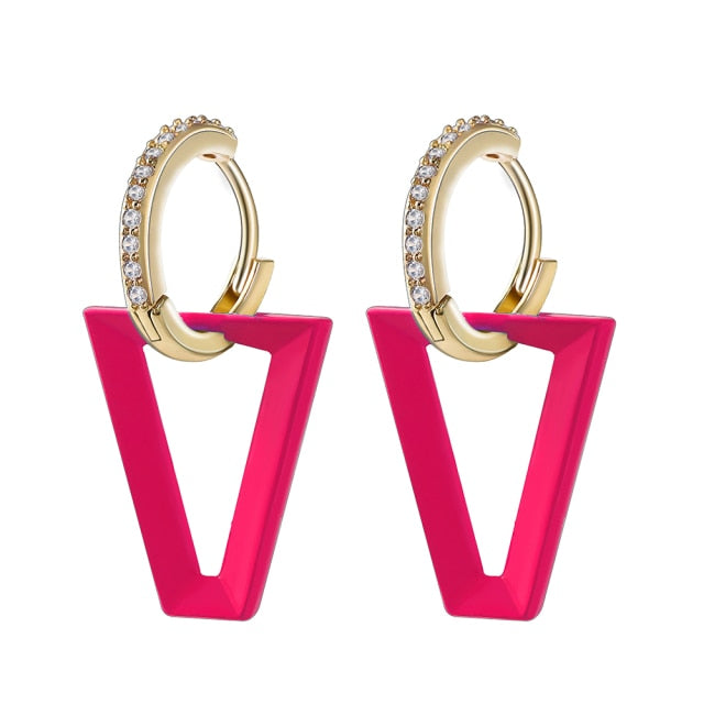 2Pcs  Neon Green Fluorescent Pendant Triangle Earrings for women Geometric Fashion Female CZ Jewelry Gift Memorial Day Festival daiiibabyyy