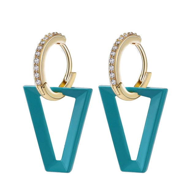 2Pcs  Neon Green Fluorescent Pendant Triangle Earrings for women Geometric Fashion Female CZ Jewelry Gift Memorial Day Festival daiiibabyyy