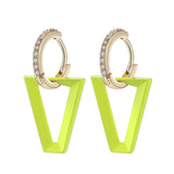 2Pcs  Neon Green Fluorescent Pendant Triangle Earrings for women Geometric Fashion Female CZ Jewelry Gift Memorial Day Festival daiiibabyyy