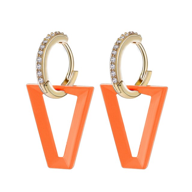 2Pcs  Neon Green Fluorescent Pendant Triangle Earrings for women Geometric Fashion Female CZ Jewelry Gift Memorial Day Festival daiiibabyyy