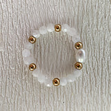 Bohemian Handmade Natural Stone Freshwater Pearl Rings Women with Stainless Steel Bead Stretch Rope Wedding Ring Adjustable daiiibabyyy