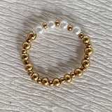 Bohemian Handmade Natural Stone Freshwater Pearl Rings Women with Stainless Steel Bead Stretch Rope Wedding Ring Adjustable daiiibabyyy