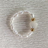 Bohemian Handmade Natural Stone Freshwater Pearl Rings Women with Stainless Steel Bead Stretch Rope Wedding Ring Adjustable daiiibabyyy
