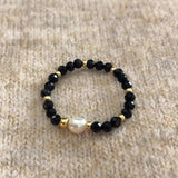Bohemian Handmade Natural Stone Freshwater Pearl Rings Women with Stainless Steel Bead Stretch Rope Wedding Ring Adjustable daiiibabyyy
