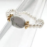 Bohemian Handmade Natural Stone Freshwater Pearl Rings Women with Stainless Steel Bead Stretch Rope Wedding Ring Adjustable daiiibabyyy