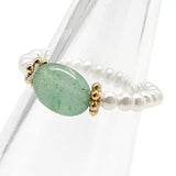 Bohemian Handmade Natural Stone Freshwater Pearl Rings Women with Stainless Steel Bead Stretch Rope Wedding Ring Adjustable daiiibabyyy
