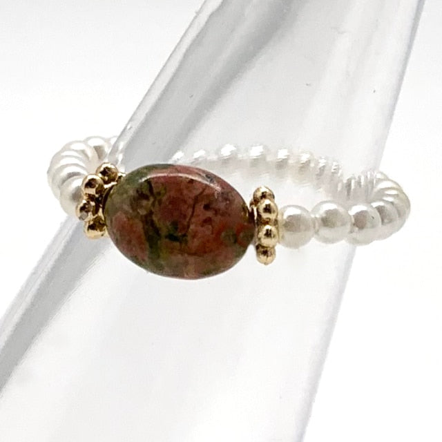 Bohemian Handmade Natural Stone Freshwater Pearl Rings Women with Stainless Steel Bead Stretch Rope Wedding Ring Adjustable daiiibabyyy