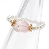 Bohemian Handmade Natural Stone Freshwater Pearl Rings Women with Stainless Steel Bead Stretch Rope Wedding Ring Adjustable daiiibabyyy