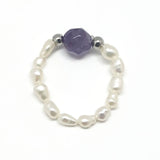 Bohemian Handmade Natural Stone Freshwater Pearl Rings Women with Stainless Steel Bead Stretch Rope Wedding Ring Adjustable daiiibabyyy