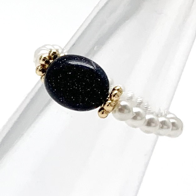 Bohemian Handmade Natural Stone Freshwater Pearl Rings Women with Stainless Steel Bead Stretch Rope Wedding Ring Adjustable daiiibabyyy