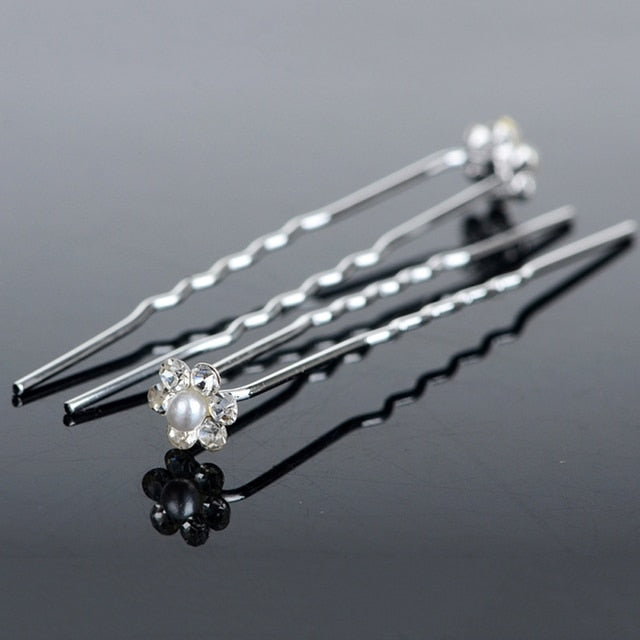 20pc Wedding Bridal Pearl Rose Flower Hair Pins Clips Crystal Rhinestone Hairpins Bridesmaid Hair Accessories daiiibabyyy