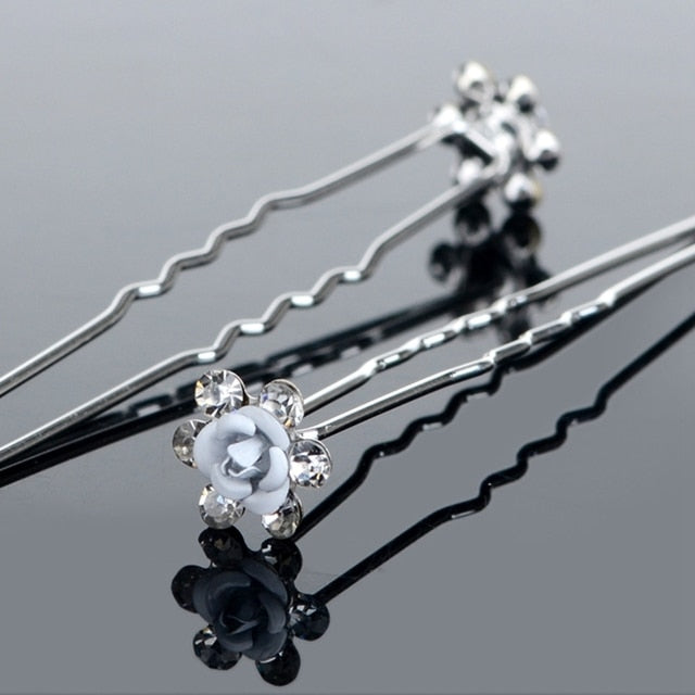20pc Wedding Bridal Pearl Rose Flower Hair Pins Clips Crystal Rhinestone Hairpins Bridesmaid Hair Accessories daiiibabyyy
