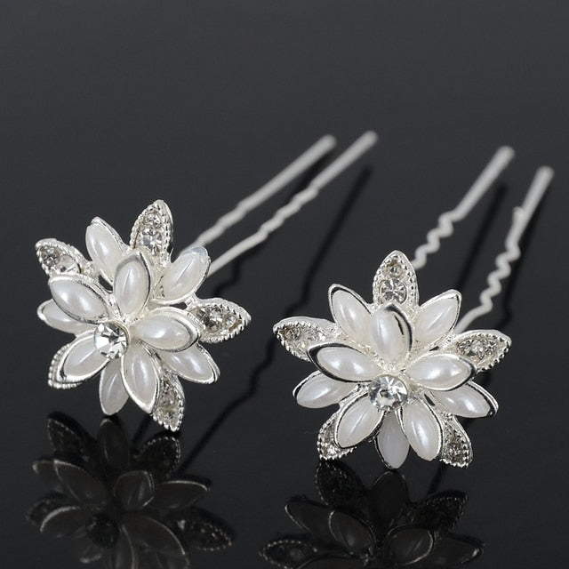 20pc Wedding Bridal Pearl Rose Flower Hair Pins Clips Crystal Rhinestone Hairpins Bridesmaid Hair Accessories daiiibabyyy