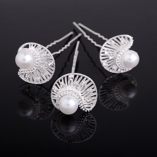20pc Wedding Bridal Pearl Rose Flower Hair Pins Clips Crystal Rhinestone Hairpins Bridesmaid Hair Accessories daiiibabyyy