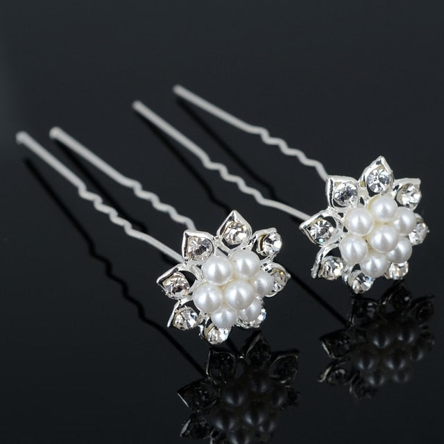 20pc Wedding Bridal Pearl Rose Flower Hair Pins Clips Crystal Rhinestone Hairpins Bridesmaid Hair Accessories daiiibabyyy