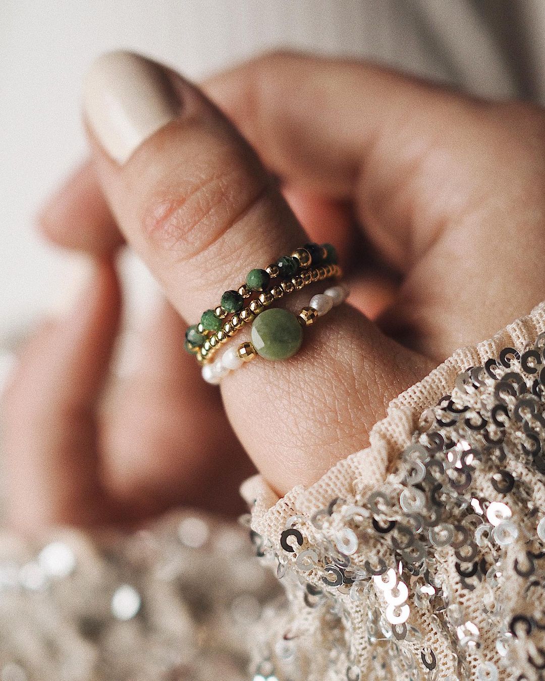 Bohemian Handmade Natural Stone Rings Women with Stainless Steel Bead Multi Color Stretch Rope Party Gifts Ring Adjustable daiiibabyyy