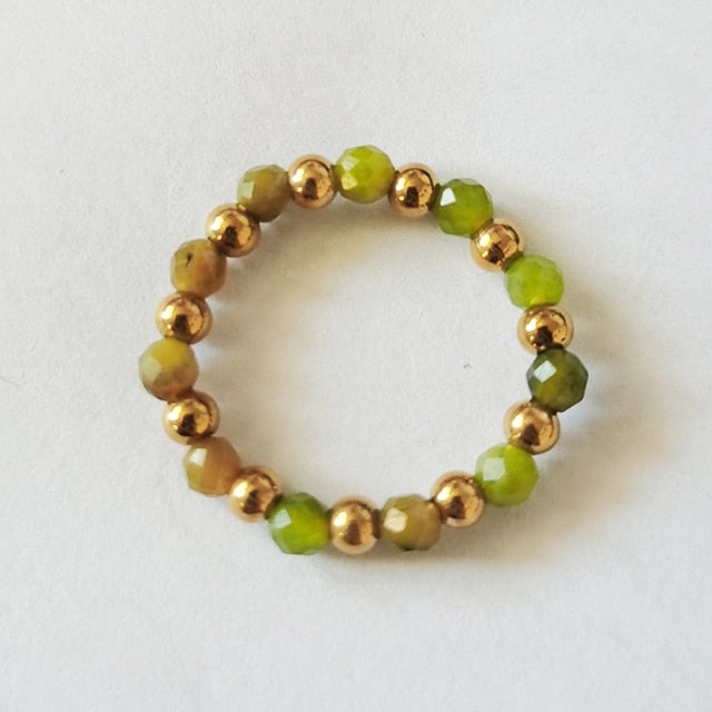 Bohemian Handmade Natural Stone Rings Women with Stainless Steel Bead Multi Color Stretch Rope Party Gifts Ring Adjustable daiiibabyyy