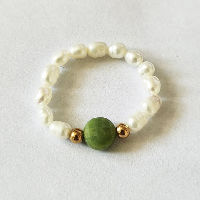 Bohemian Handmade Natural Stone Rings Women with Stainless Steel Bead Multi Color Stretch Rope Party Gifts Ring Adjustable daiiibabyyy