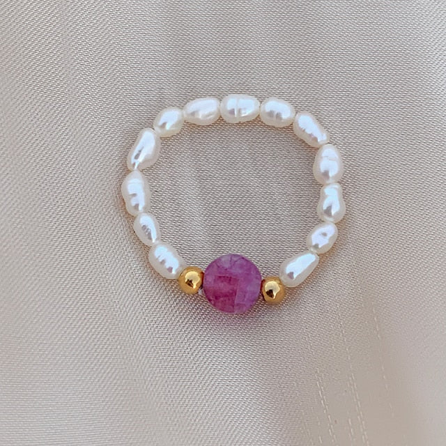 Bohemian Handmade Natural Stone Rings Women with Stainless Steel Bead Multi Color Stretch Rope Party Gifts Ring Adjustable daiiibabyyy