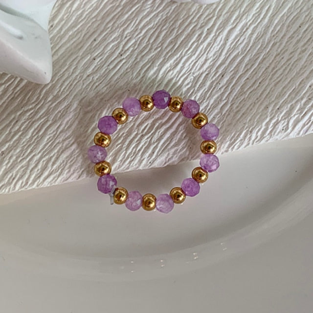 Bohemian Handmade Natural Stone Rings Women with Stainless Steel Bead Multi Color Stretch Rope Party Gifts Ring Adjustable daiiibabyyy