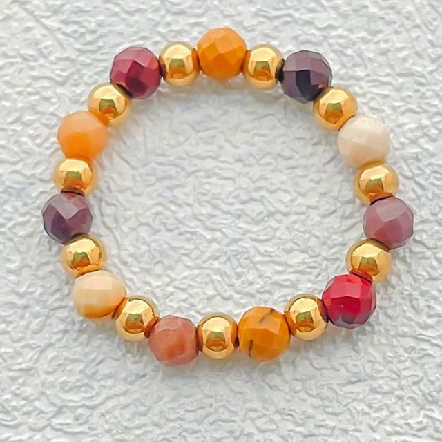 Bohemian Handmade Natural Stone Rings Women with Stainless Steel Bead Multi Color Stretch Rope Party Gifts Ring Adjustable daiiibabyyy