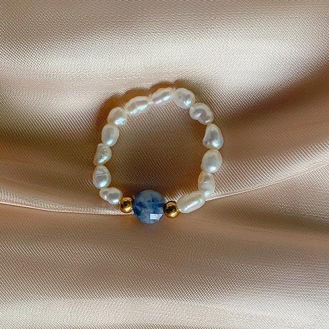 Bohemian Handmade Natural Stone Rings Women with Stainless Steel Bead Multi Color Stretch Rope Party Gifts Ring Adjustable daiiibabyyy