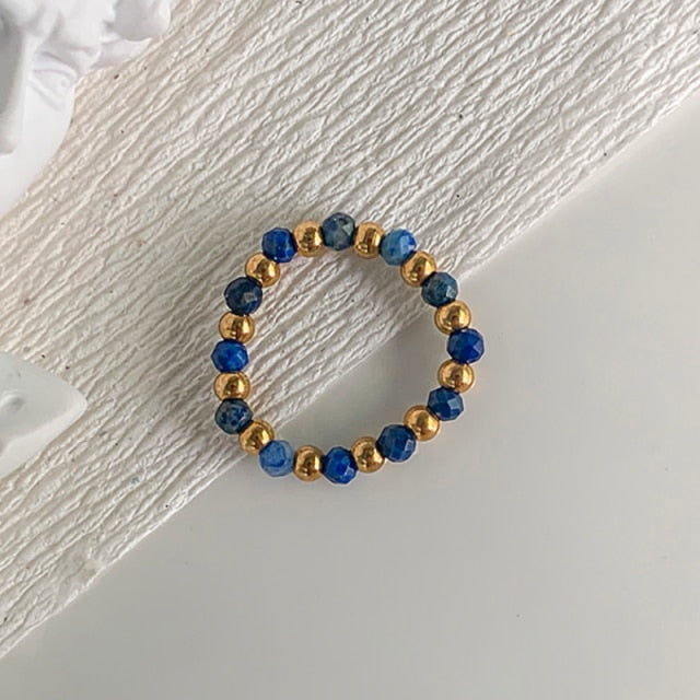 Bohemian Handmade Natural Stone Rings Women with Stainless Steel Bead Multi Color Stretch Rope Party Gifts Ring Adjustable daiiibabyyy