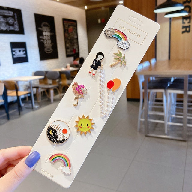 Anti-glare Buckle Brooch Alloy Lapel Cartoon Pins Set Neckline Pin Fixed Clothes Decorative Buckle Pin Accessories Gifts Friends daiiibabyyy