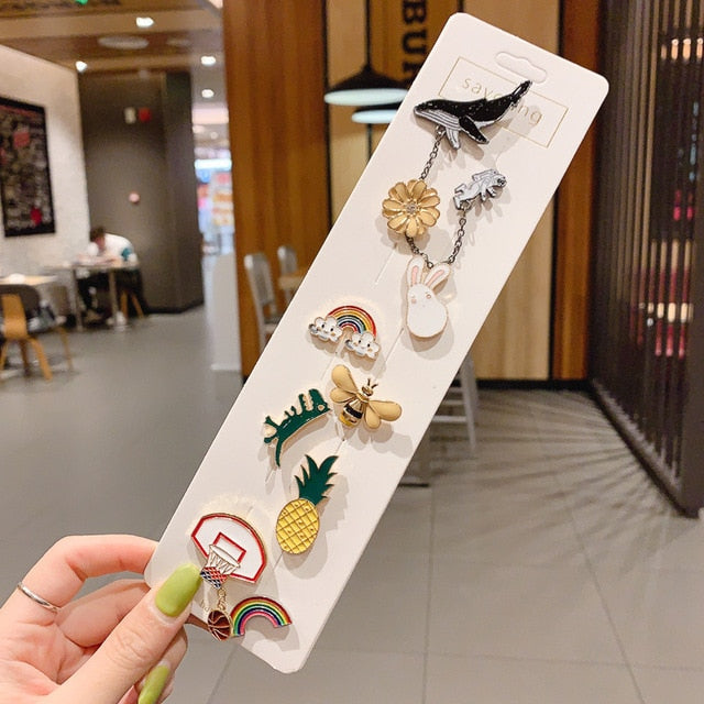Anti-glare Buckle Brooch Alloy Lapel Cartoon Pins Set Neckline Pin Fixed Clothes Decorative Buckle Pin Accessories Gifts Friends daiiibabyyy