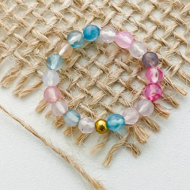 Bohemian Handmade Natural Stone Rings Women with Stainless Steel Bead Multi Color Stretch Rope Wedding Promise Ring Adjustable daiiibabyyy