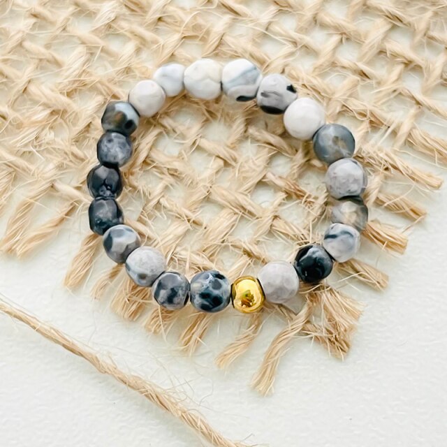 Bohemian Handmade Natural Stone Rings Women with Stainless Steel Bead Multi Color Stretch Rope Wedding Promise Ring Adjustable daiiibabyyy