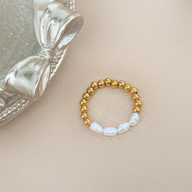 Bohemian Handmade Natural Stone Rings Women with Stainless Steel Bead Multi Color Stretch Rope Wedding Promise Ring Adjustable daiiibabyyy