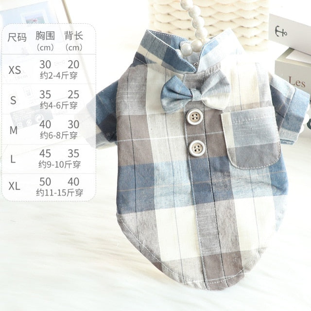 Cartoon Dog Clothes Plaid Shirts Clothing for Dogs Small Super Pet Outfits Cute Spring Summer Bowknot Print Boy Ropa Para Perro daiiibabyyy