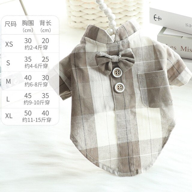 Cartoon Dog Clothes Plaid Shirts Clothing for Dogs Small Super Pet Outfits Cute Spring Summer Bowknot Print Boy Ropa Para Perro daiiibabyyy