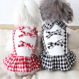 Cartoon Bowknot Pet Dog Clothes Plaid Princess Dress for Dogs Sweet Simple Fashion Spring Summer Cute Soft red Girl Ropa Para daiiibabyyy