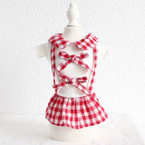 Cartoon Bowknot Pet Dog Clothes Plaid Princess Dress for Dogs Sweet Simple Fashion Spring Summer Cute Soft red Girl Ropa Para daiiibabyyy