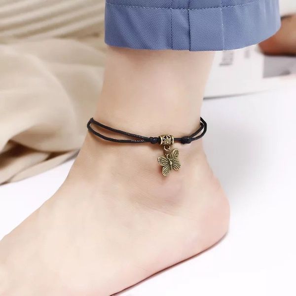 Bohemia Butterfly Heart Tree Tower Pendant Ankle for Women Black Rope Bracelets on Leg Choker Ankles Sandal China Jewelry Gift daiiibabyyy