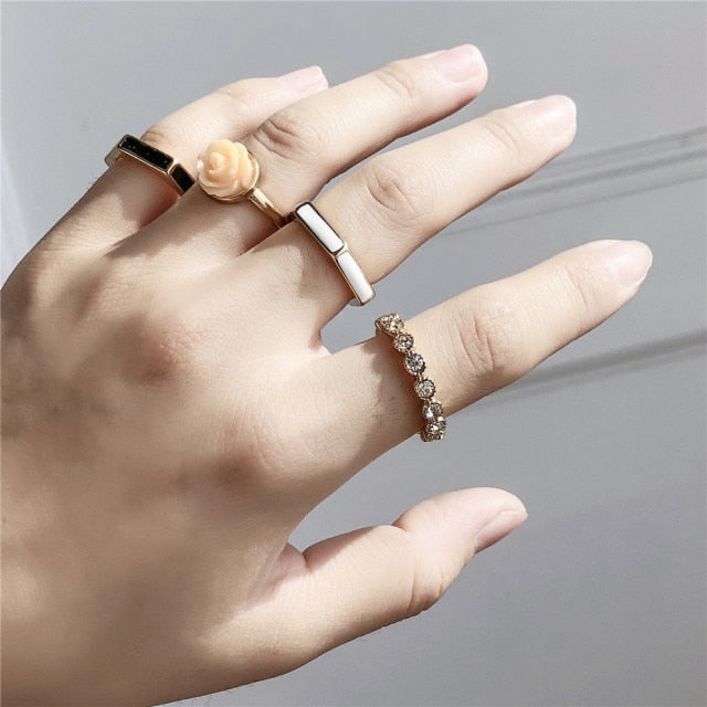 Bohemian 3pcs/set White Enamel Round Metal Ring Sets Geometric Twist Open Adjustable Rings Sets for Women Girl Jewelry Gifts daiiibabyyy