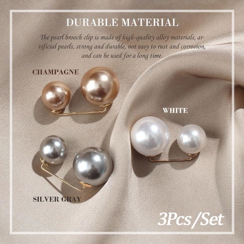 3Pcs/Set Double Pearl Pins for Women Designer Female Brooches Clothes Accessories Simulated Pearl Knit Shirt  Jewelry daiiibabyyy