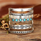 Antique Symbols Pattern Mosaic Stone Hollow Geometric Ring Jewelry for Women Wide Ring Band Finger Joint Ring Accessories Gift daiiibabyyy