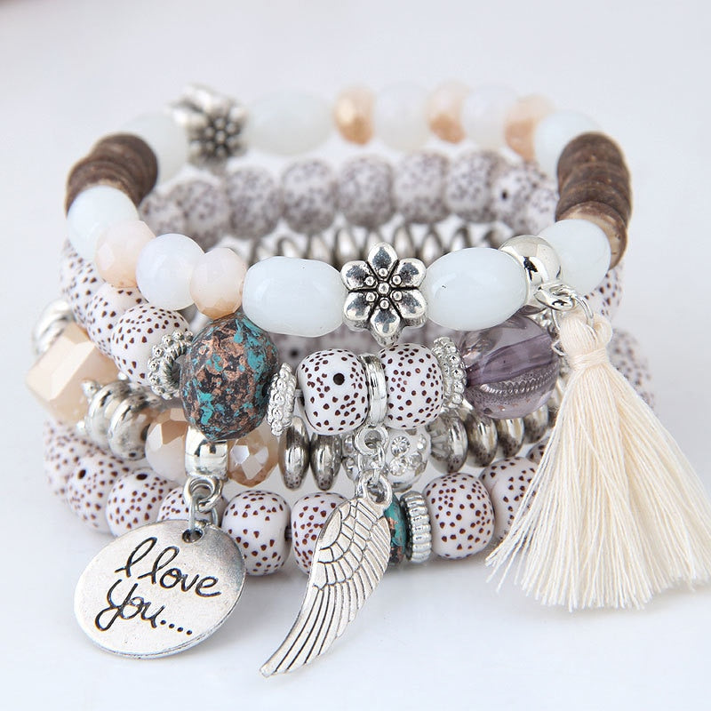 Bohemian Charm Beads Wrap Bracelets & Bangles for Women Boho Flower Leaf Tassel Bracelet Multilayer Bracelet Femme 2020 New daiiibabyyy