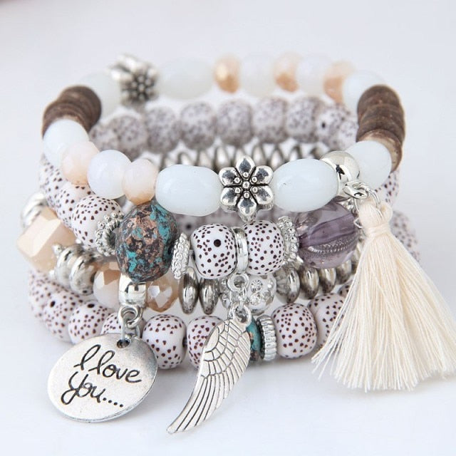 Bohemian Charm Beads Wrap Bracelets & Bangles for Women Boho Flower Leaf Tassel Bracelet Multilayer Bracelet Femme 2020 New daiiibabyyy