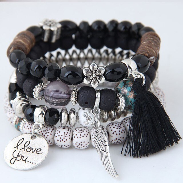 Bohemian Charm Beads Wrap Bracelets & Bangles for Women Boho Flower Leaf Tassel Bracelet Multilayer Bracelet Femme 2020 New daiiibabyyy