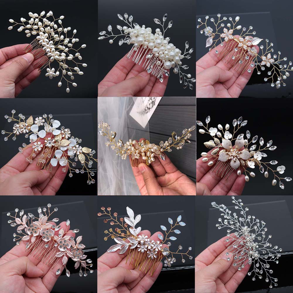 Bridal Hair Accessories Crystal Peals Hair Combs Wedding Hair Clips Accessories Jewelry Handmade Women Hair Ornaments Headpieces daiiibabyyy