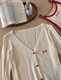 DAIIIBABYYY  -  Women's V-neck Long-sleeved Bow Single-breasted Sweater Cardigan Jackets + Off-shoulder Sleeveless Camisole Tops Two-piece Set