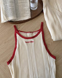 DAIIIBABYYY  -  Women's V-neck Long-sleeved Bow Single-breasted Sweater Cardigan Jackets + Off-shoulder Sleeveless Camisole Tops Two-piece Set