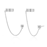 Daiiibabyyy 2PCS New Stainless Steel Cubic Zirconia Chain Hoop Earrings For Women Tiny Pendant Star Moon Earring Cartilage Piercing Jewelry