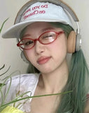 Daiiibabyyy  Women Retro Oval Glasses Y2K Japanese and Korean Girls Red Green Frame Glass Eyewear Decorative Computer Anti-blue Eyeglasses