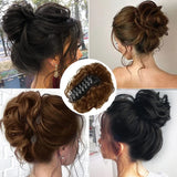 Daiiibabyyy  Synthetic Hair Bun Extensions For Women Messy Claw Clip Chignon Ponytail Hairpieces For Daily Use And Party Wear Wavy Curly Hair