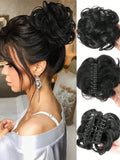 Daiiibabyyy  Synthetic Hair Bun Extensions For Women Messy Claw Clip Chignon Ponytail Hairpieces For Daily Use And Party Wear Wavy Curly Hair